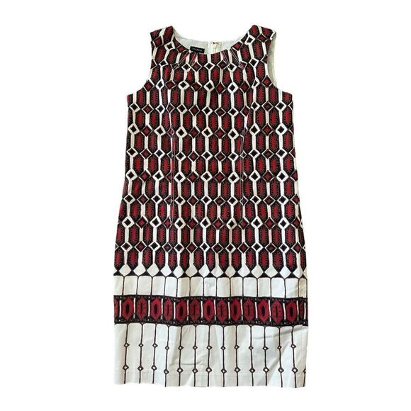 Talbots Red, Black & White Abstract Geometric Print Sleeveless Dress Size 8 - Picture 1 of 8